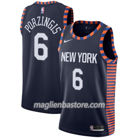 Maglia NBA New York Knicks Kristaps Porzingis 6 2018-19 Nike City Edition Navy Swingman - Uomo